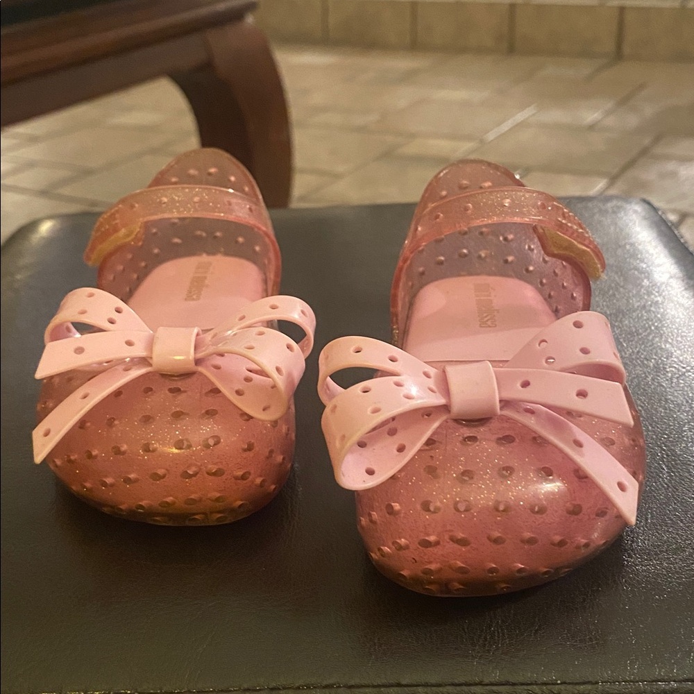 Mini Melissa Sparkling Pink Bow Dress Shoes size 8 girls - Picture 9 of 12